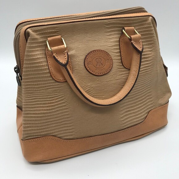 Vintage ROBERTO ROMA Italy Purse Brown Reptile Leather 2 Handle HandBag Satchel - Picture 1 of 9